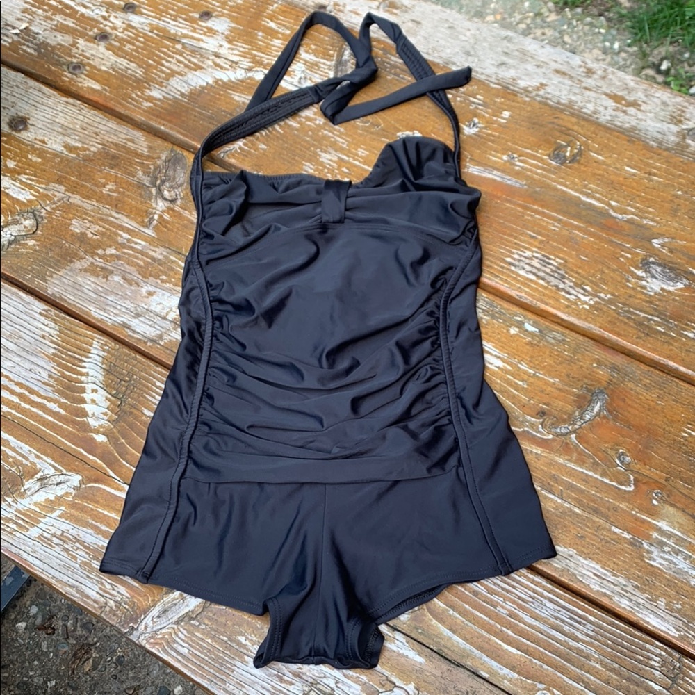Black One-Piece Swim Dress with Boyshorts